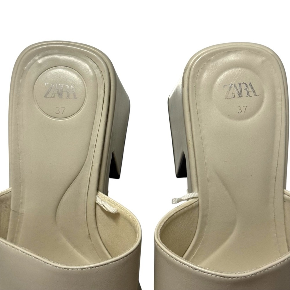 Zara Chunky Mule Heeled Platform Sandals Square Toe Cream EU 37 - Picture 7 of 9